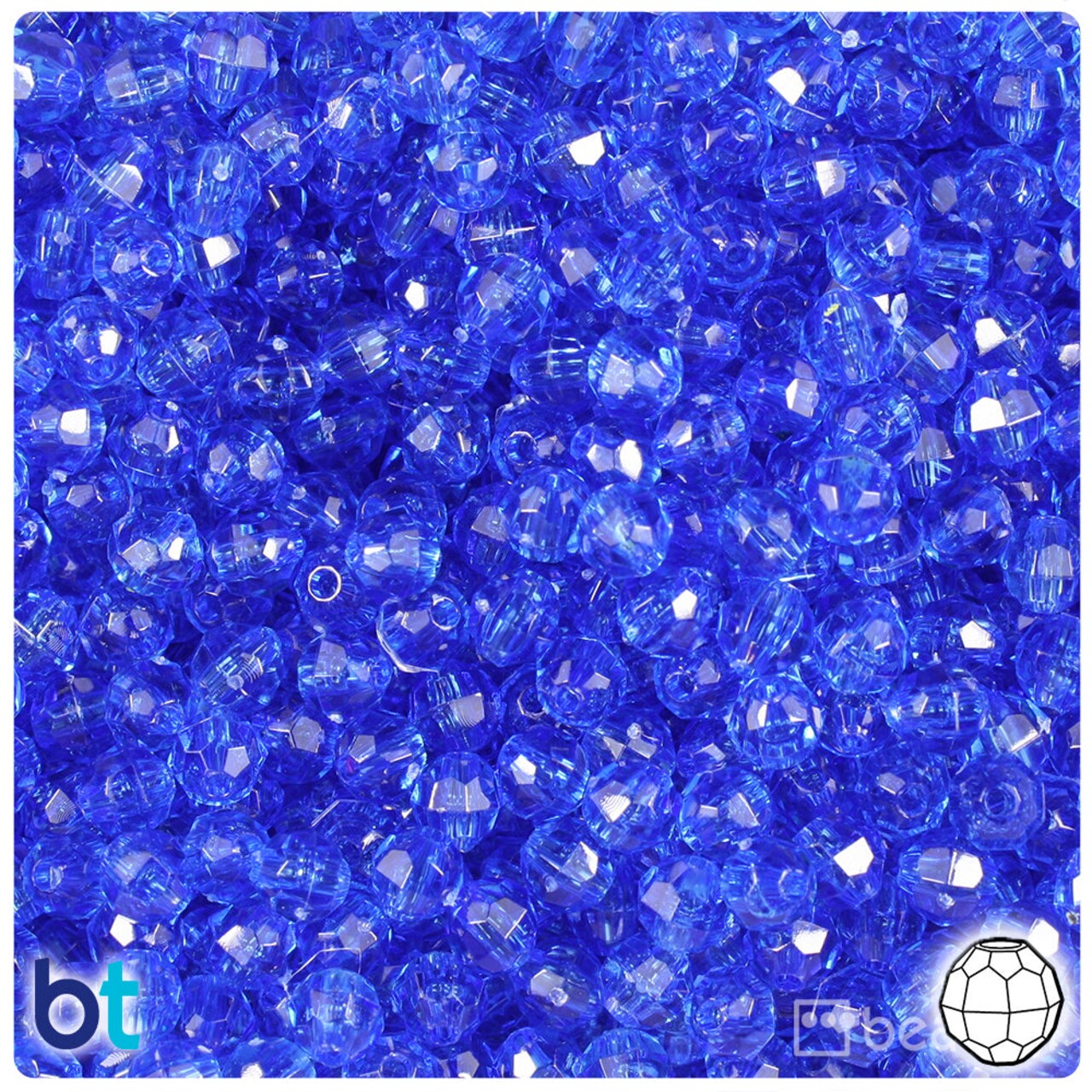 BeadTin Dark Sapphire Transparent 6mm Faceted Round Plastic Craft Beads (600pcs)